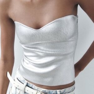 Zara Silver Strapless Crop Top